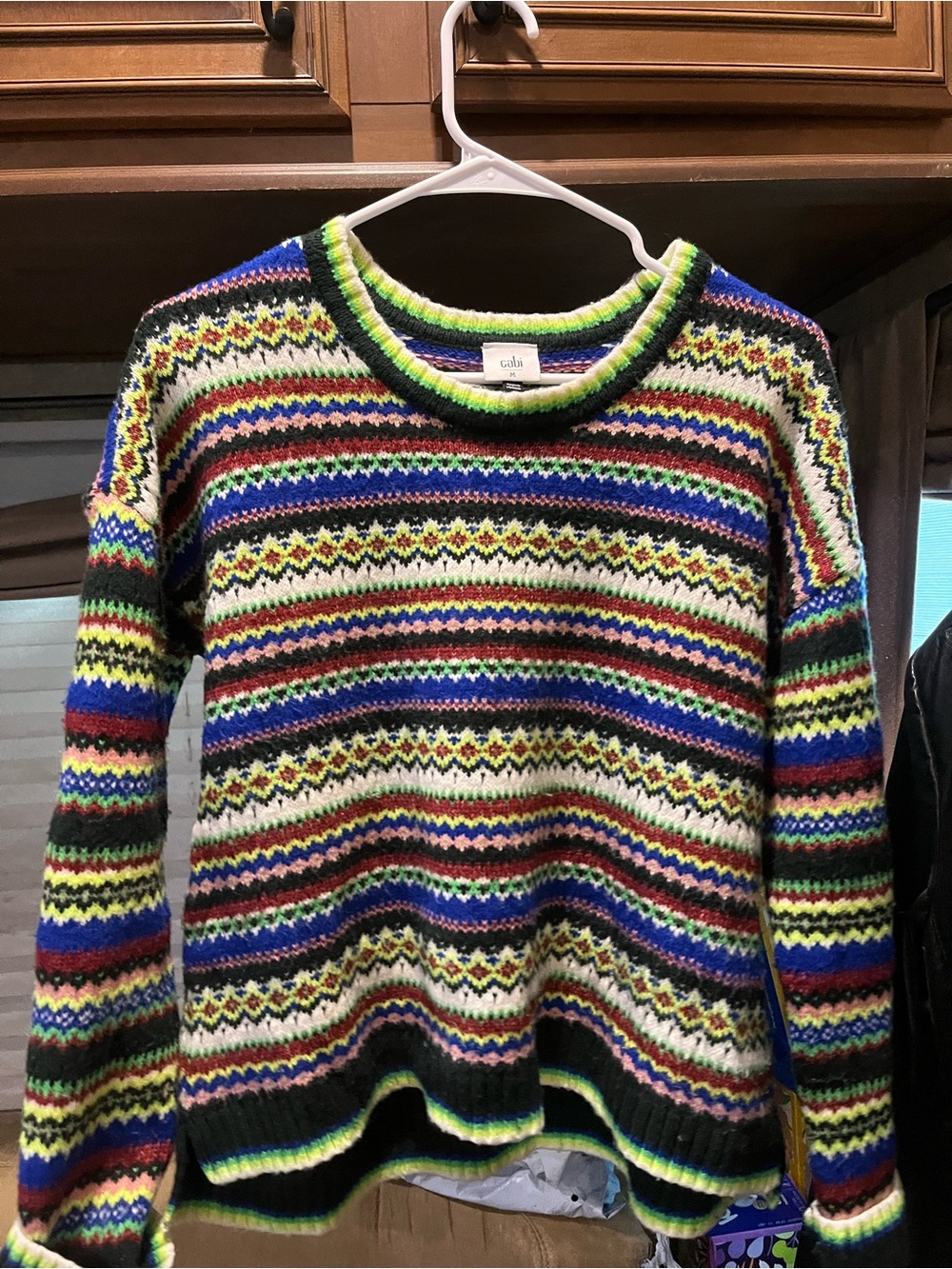 Cabi Moorland Pullover Sweater Fair Isle Multicolor Stripe Neon Fall 2022 M